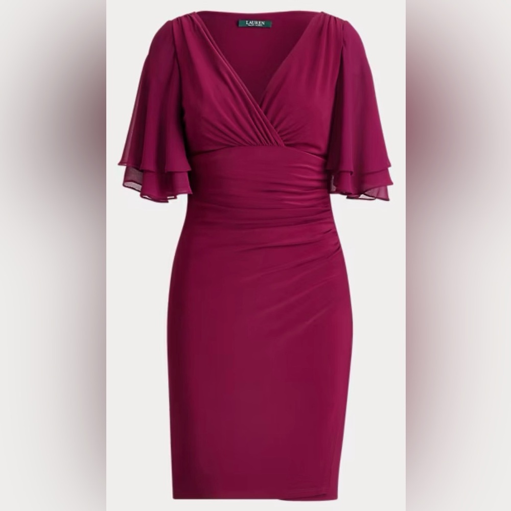 Lauren Ralph Lauren Flutter-Sleeve Dress Stretch in Exotic Ruby Size 16W